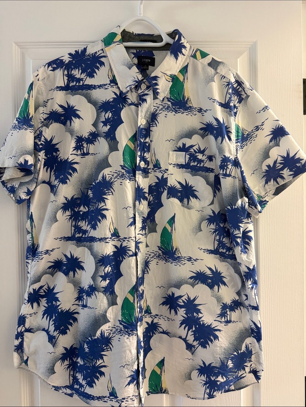 J. Crew Blue, White & Green Tropical Short-Sleeve Button-Down Shirt